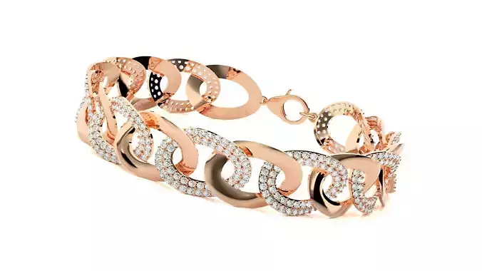 Cuban Chain style High Jewelry Diamond Bracelet 3dm stl renders
