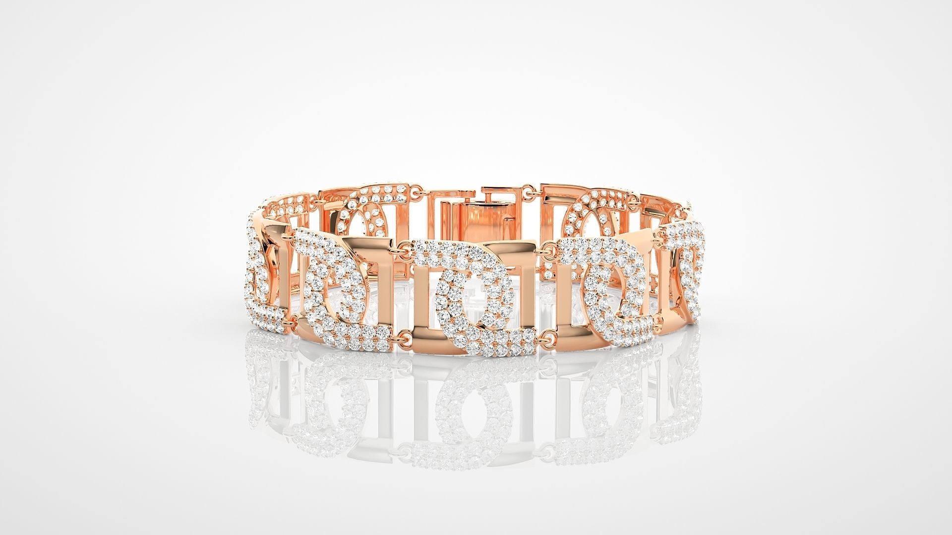 High Jewelry Diamond U chain Link Bracelet 3dm stl renders 3D print model_6