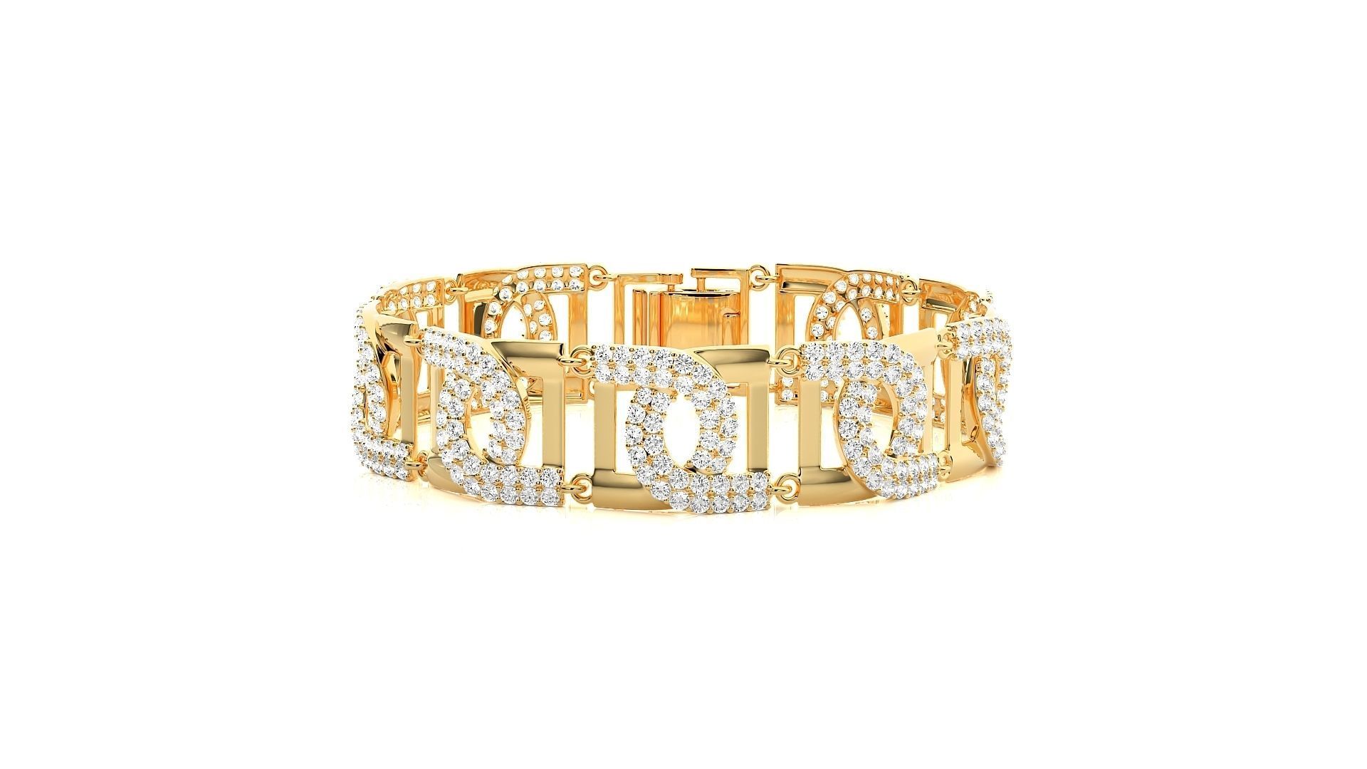 High Jewelry Diamond U chain Link Bracelet 3dm stl renders 3D print model_17