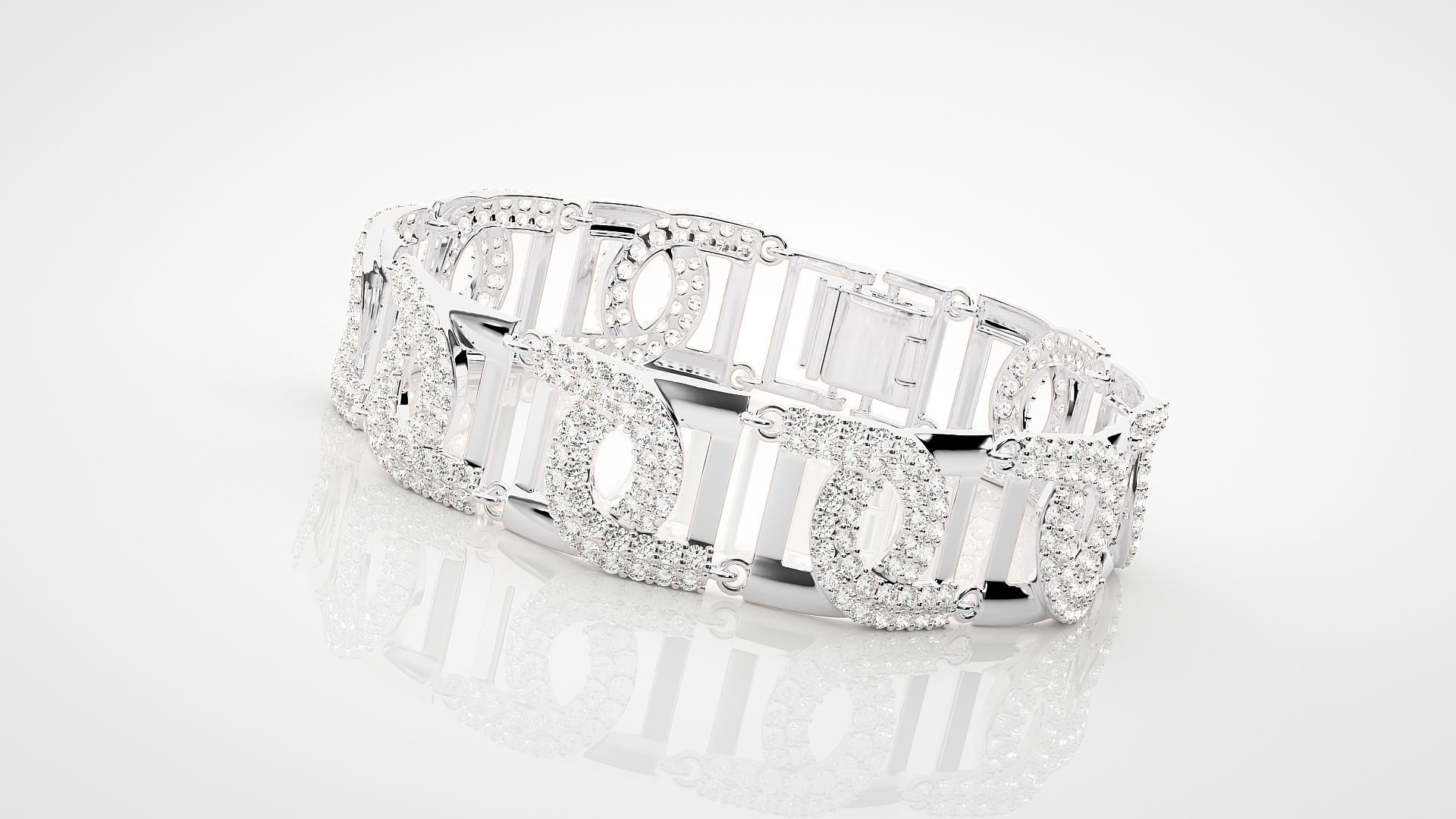 High Jewelry Diamond U chain Link Bracelet 3dm stl renders 3D print model_11