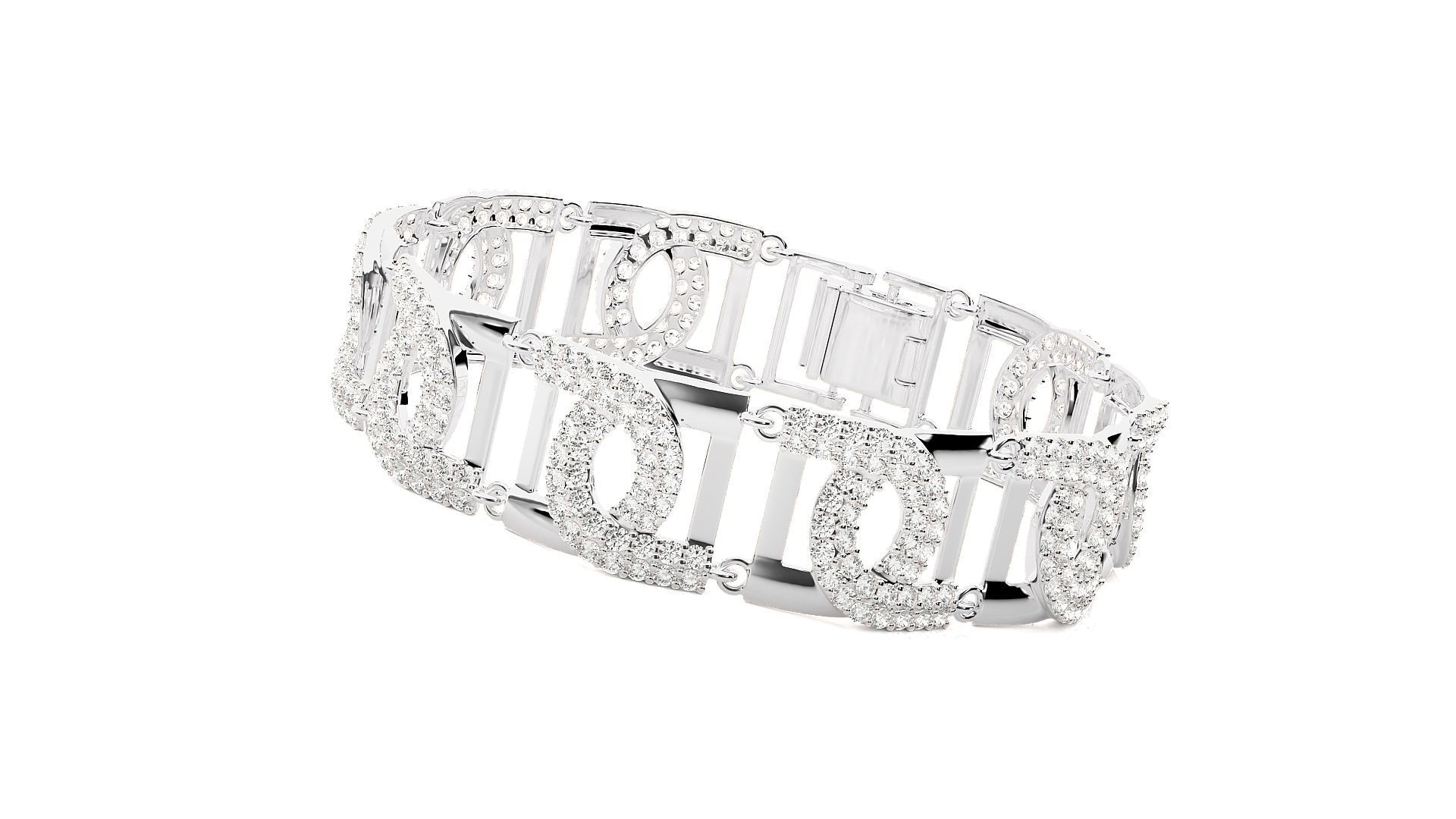 High Jewelry Diamond U chain Link Bracelet 3dm stl renders 3D print model_1