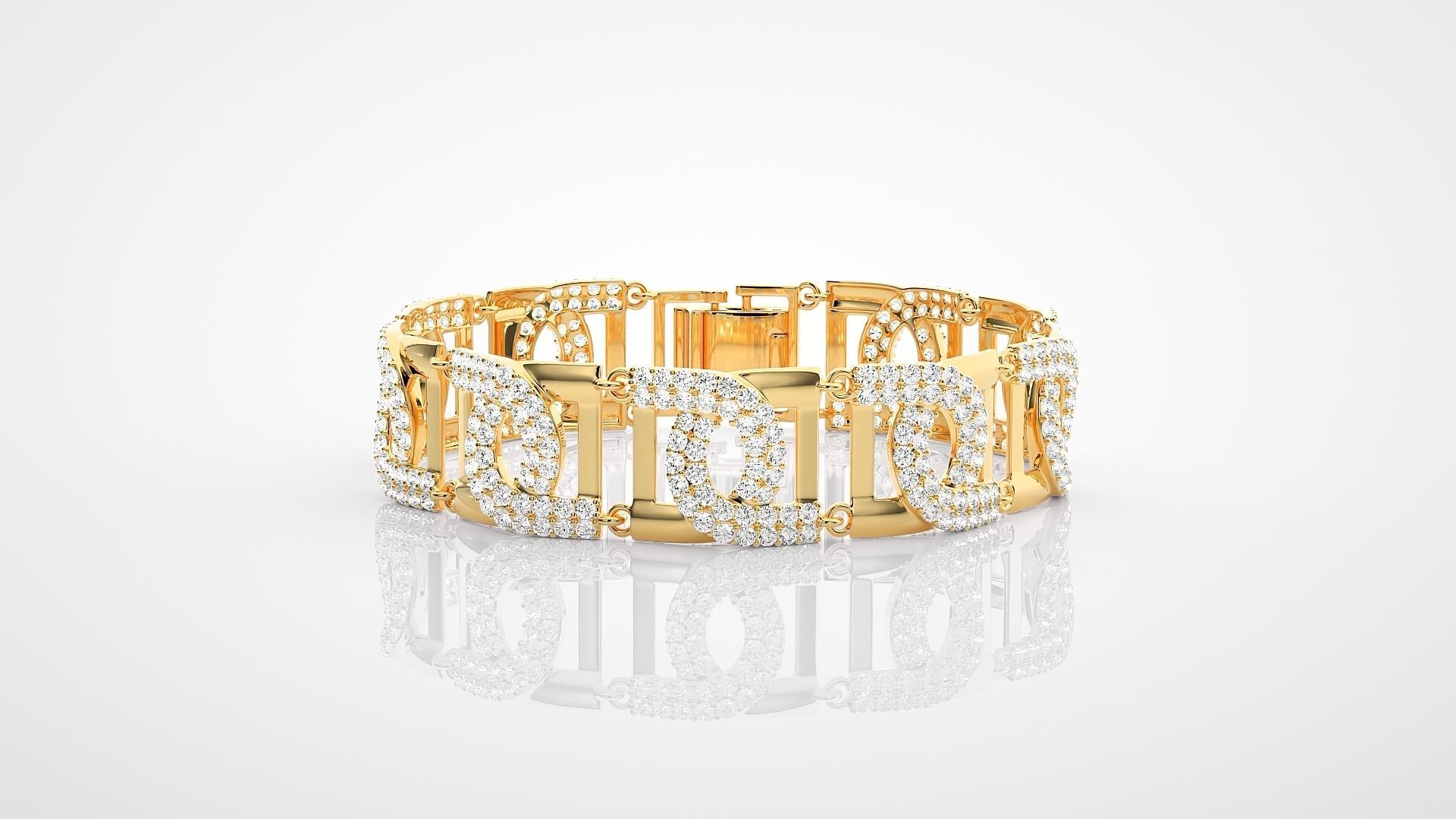 High Jewelry Diamond U chain Link Bracelet 3dm stl renders 3D print model_18