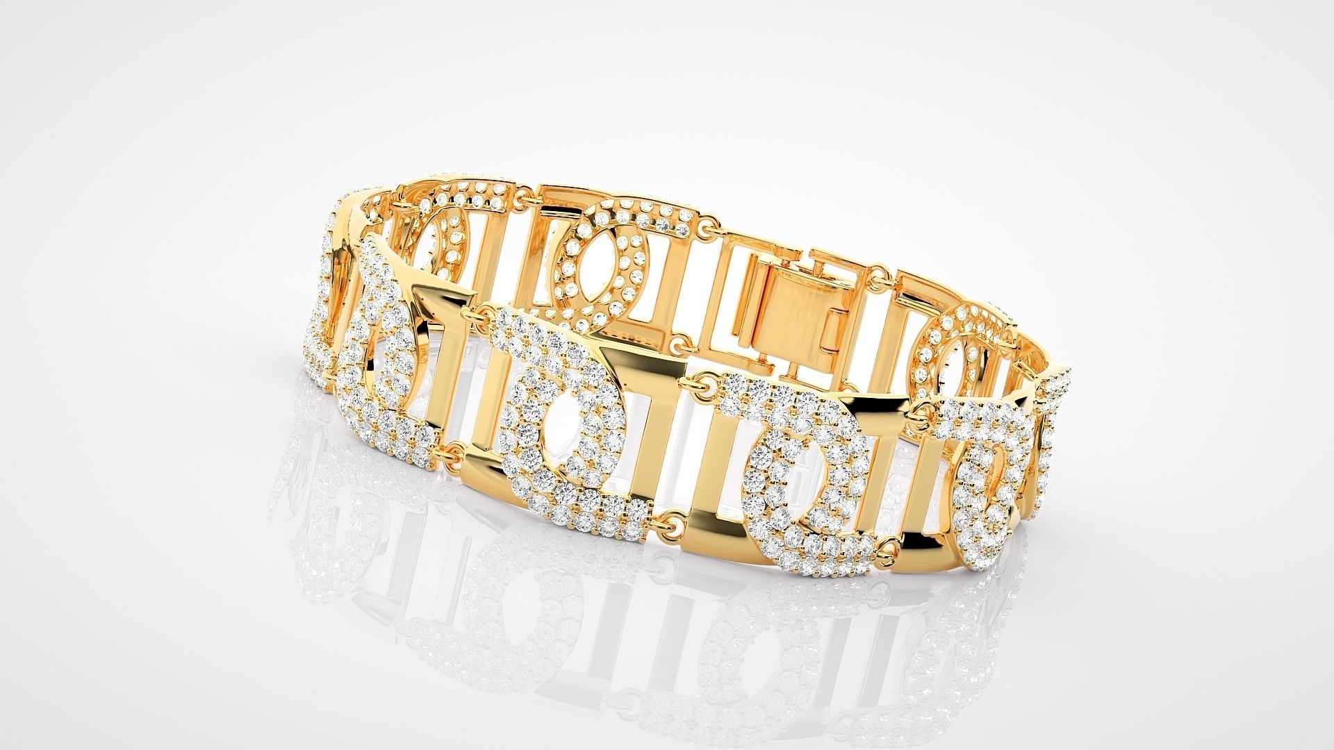 High Jewelry Diamond U chain Link Bracelet 3dm stl renders 3D print model_16