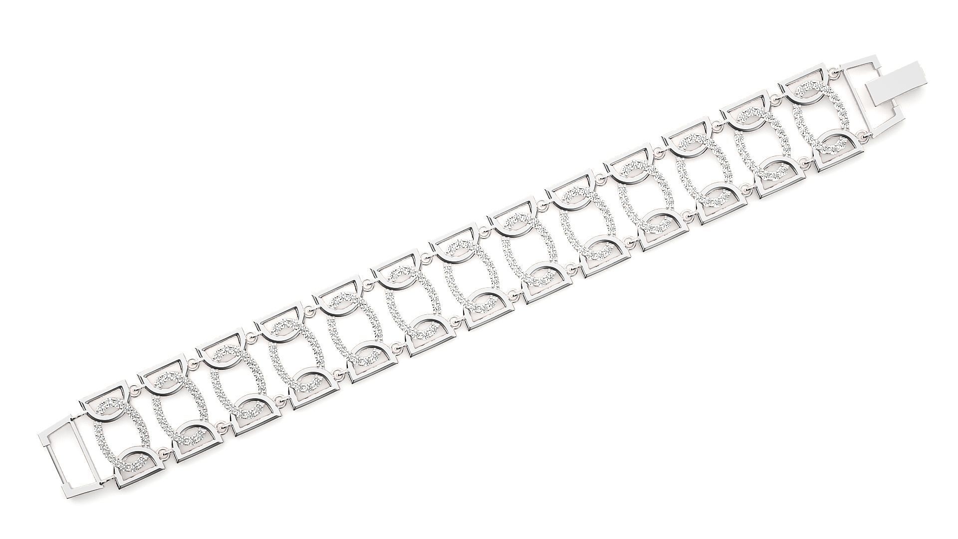 High Jewelry Diamond U chain Link Bracelet 3dm stl renders 3D print model_9