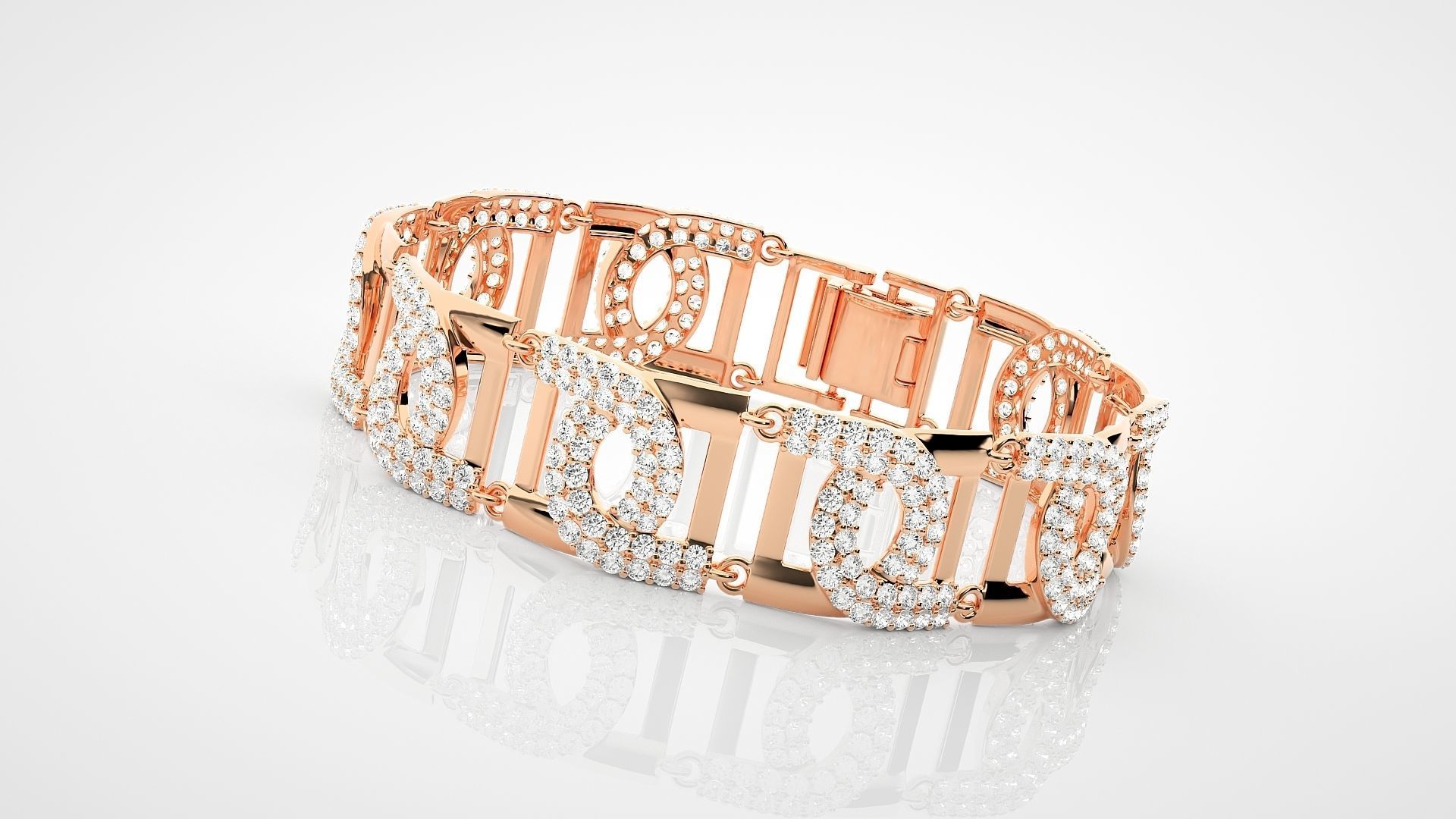 High Jewelry Diamond U chain Link Bracelet 3dm stl renders 3D print model_5