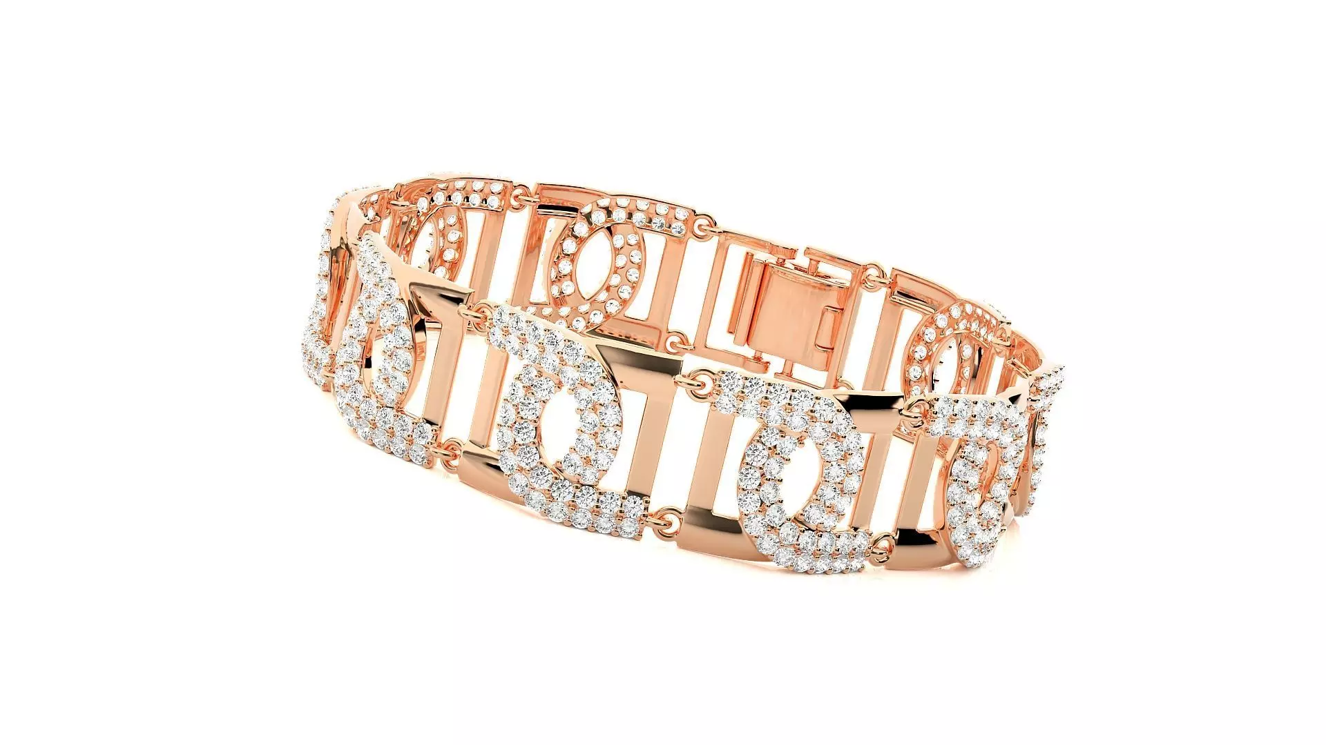 High Jewelry Diamond U chain Link Bracelet 3dm stl renders 3D print model_0