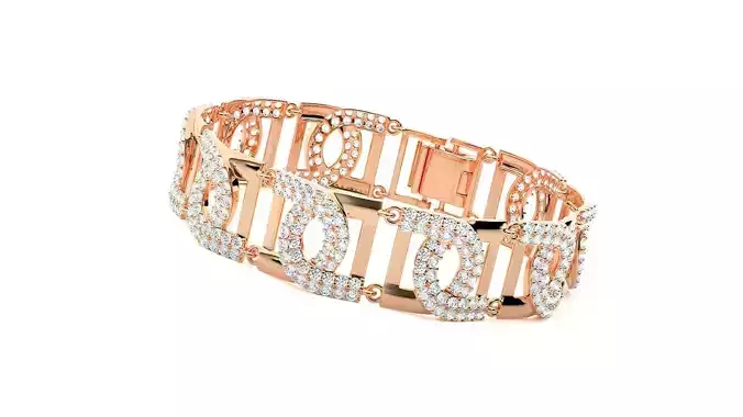 High Jewelry Diamond U chain Link Bracelet 3dm stl renders