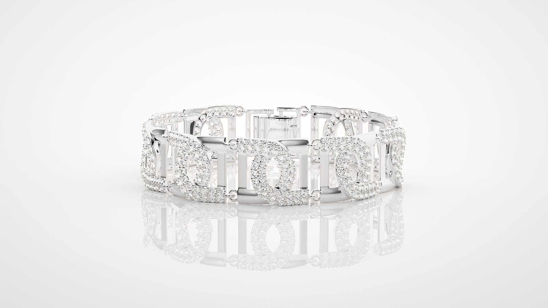 High Jewelry Diamond U chain Link Bracelet 3dm stl renders 3D print model_13