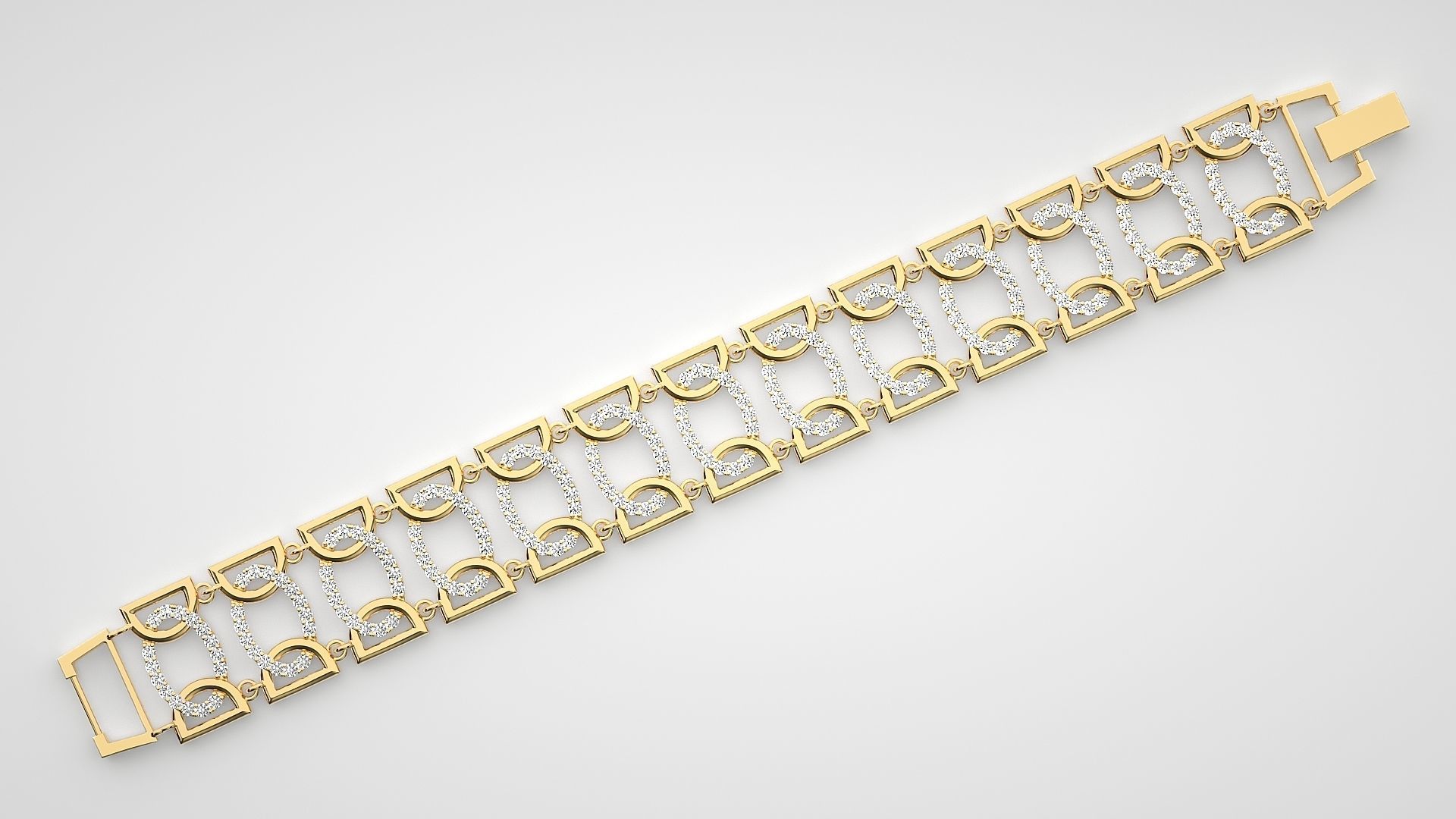 High Jewelry Diamond U chain Link Bracelet 3dm stl renders 3D print model_15