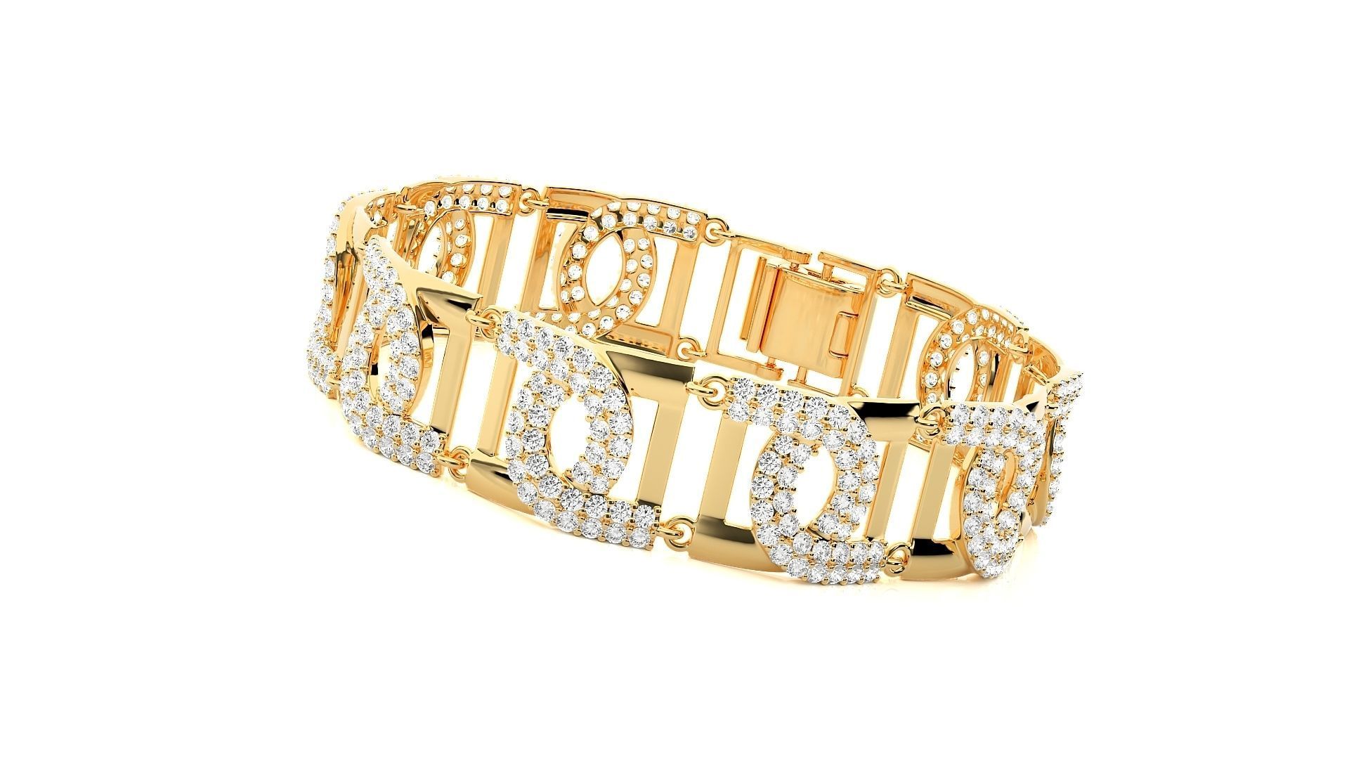 High Jewelry Diamond U chain Link Bracelet 3dm stl renders 3D print model_2