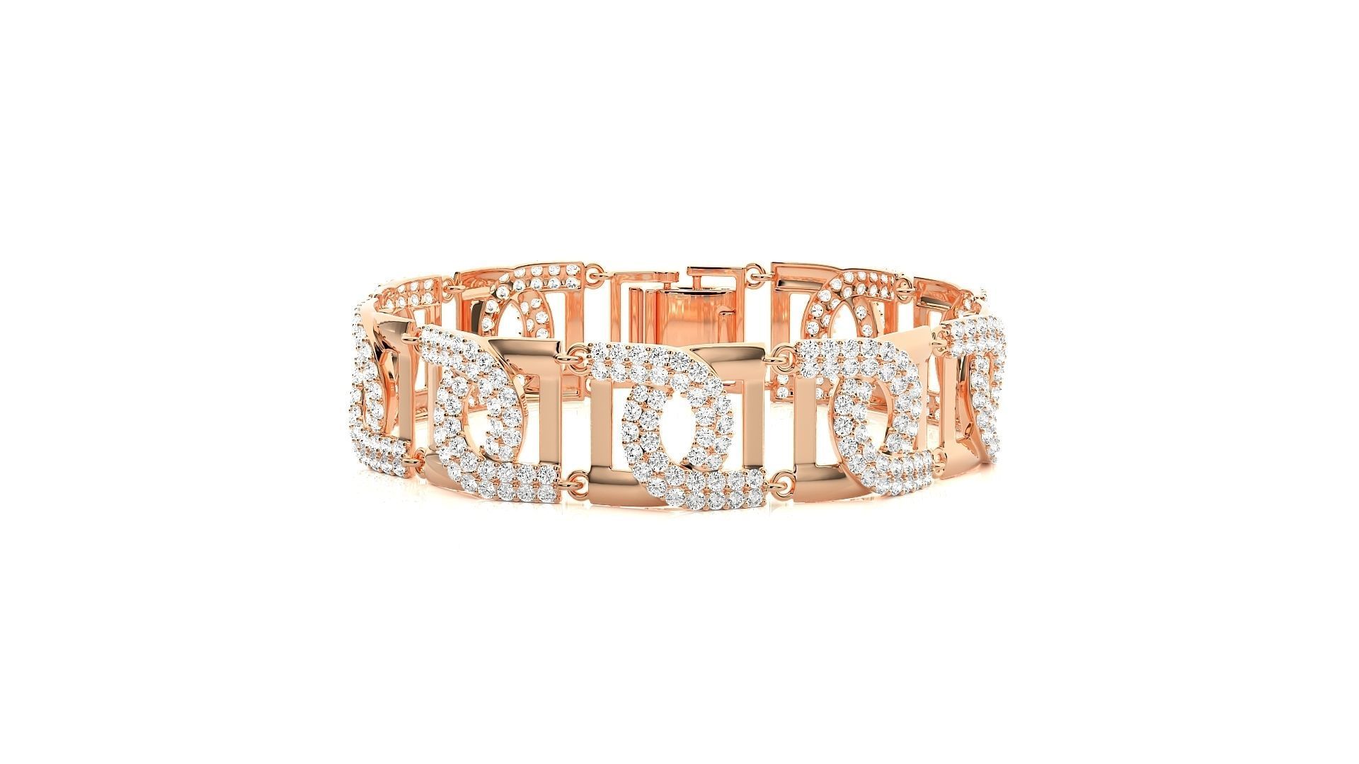 High Jewelry Diamond U chain Link Bracelet 3dm stl renders 3D print model_7