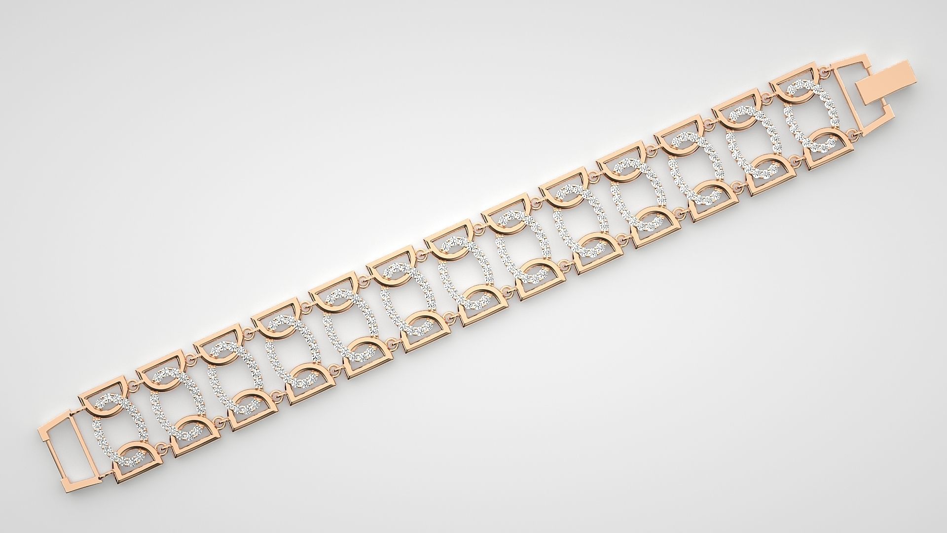 High Jewelry Diamond U chain Link Bracelet 3dm stl renders 3D print model_4