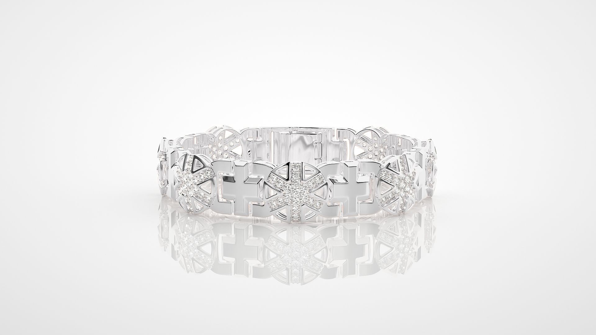Cross Diamond Head High Jewelry Bacelet 3dm stl renders details 3D print model_12