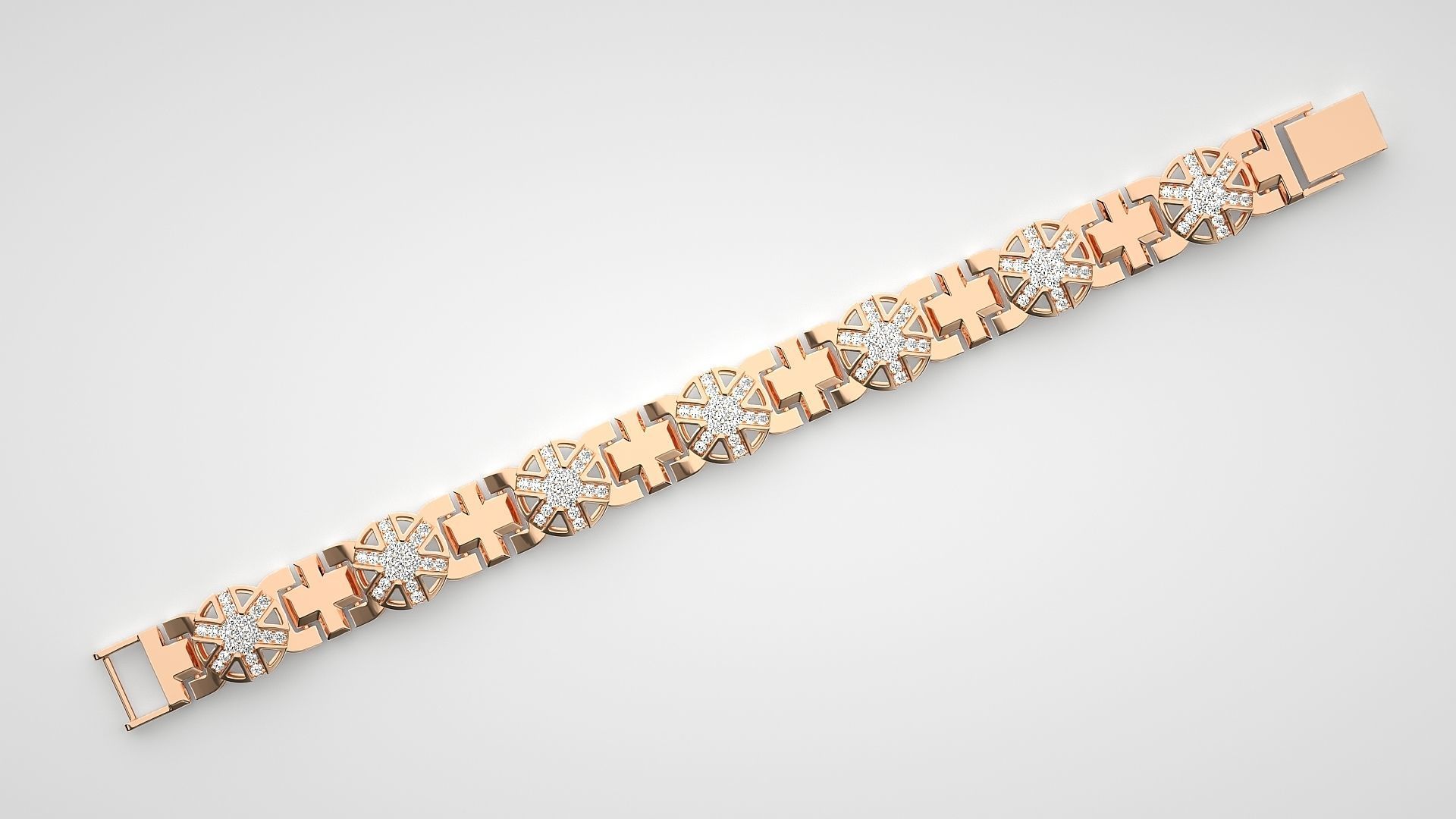 Cross Diamond Head High Jewelry Bacelet 3dm stl renders details 3D print model_2
