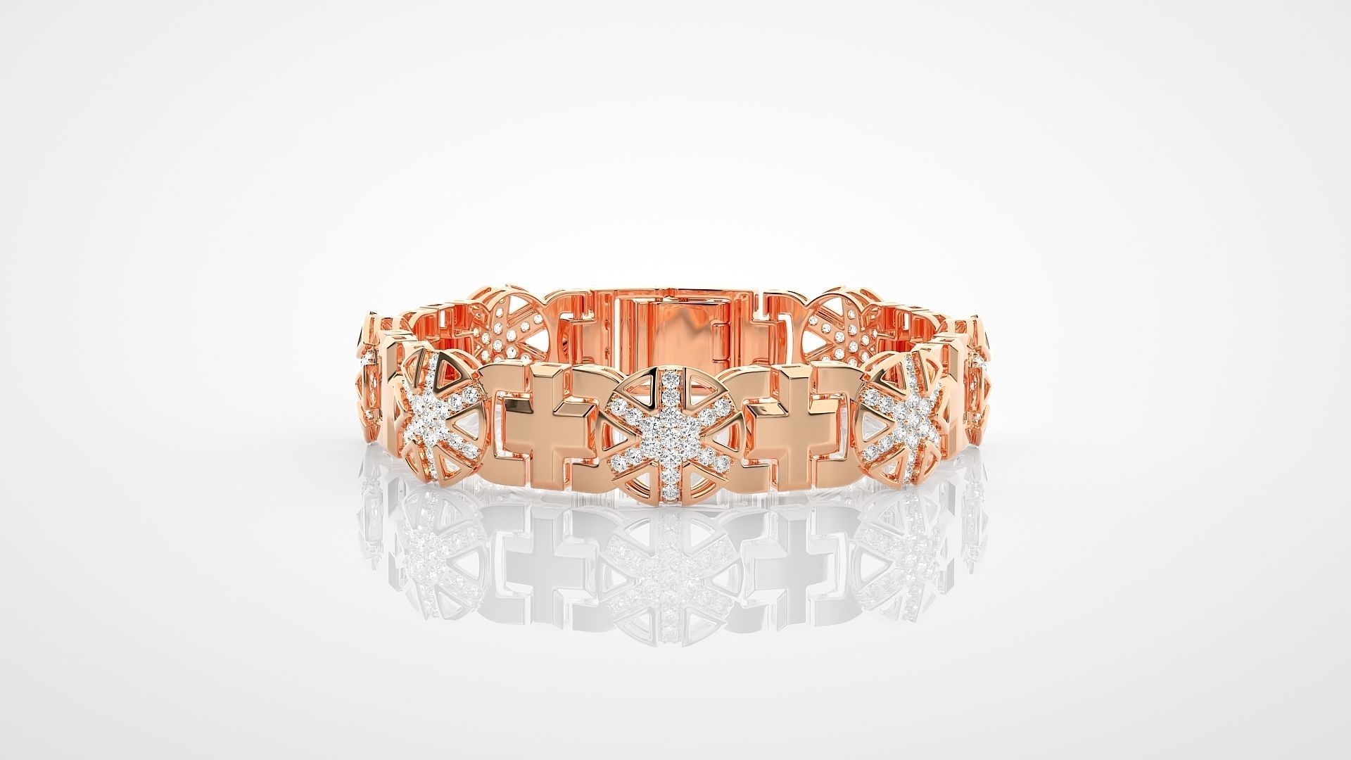 Cross Diamond Head High Jewelry Bacelet 3dm stl renders details 3D print model_5