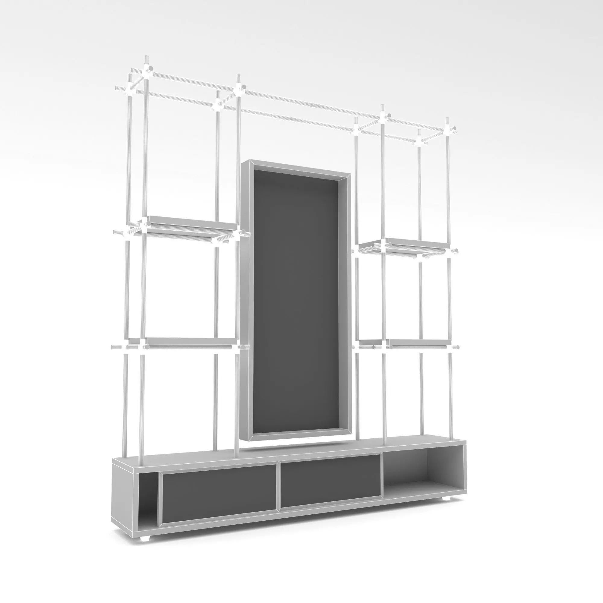 modern tv unit and bookcase Low-poly 3D model_0