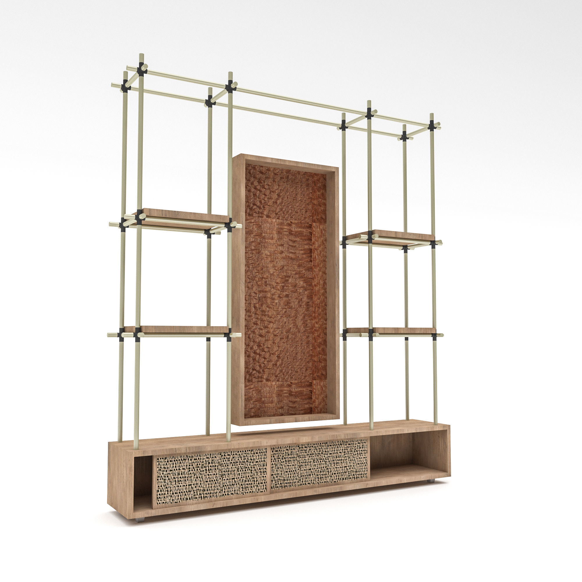 modern tv unit and bookcase Low-poly 3D model_4