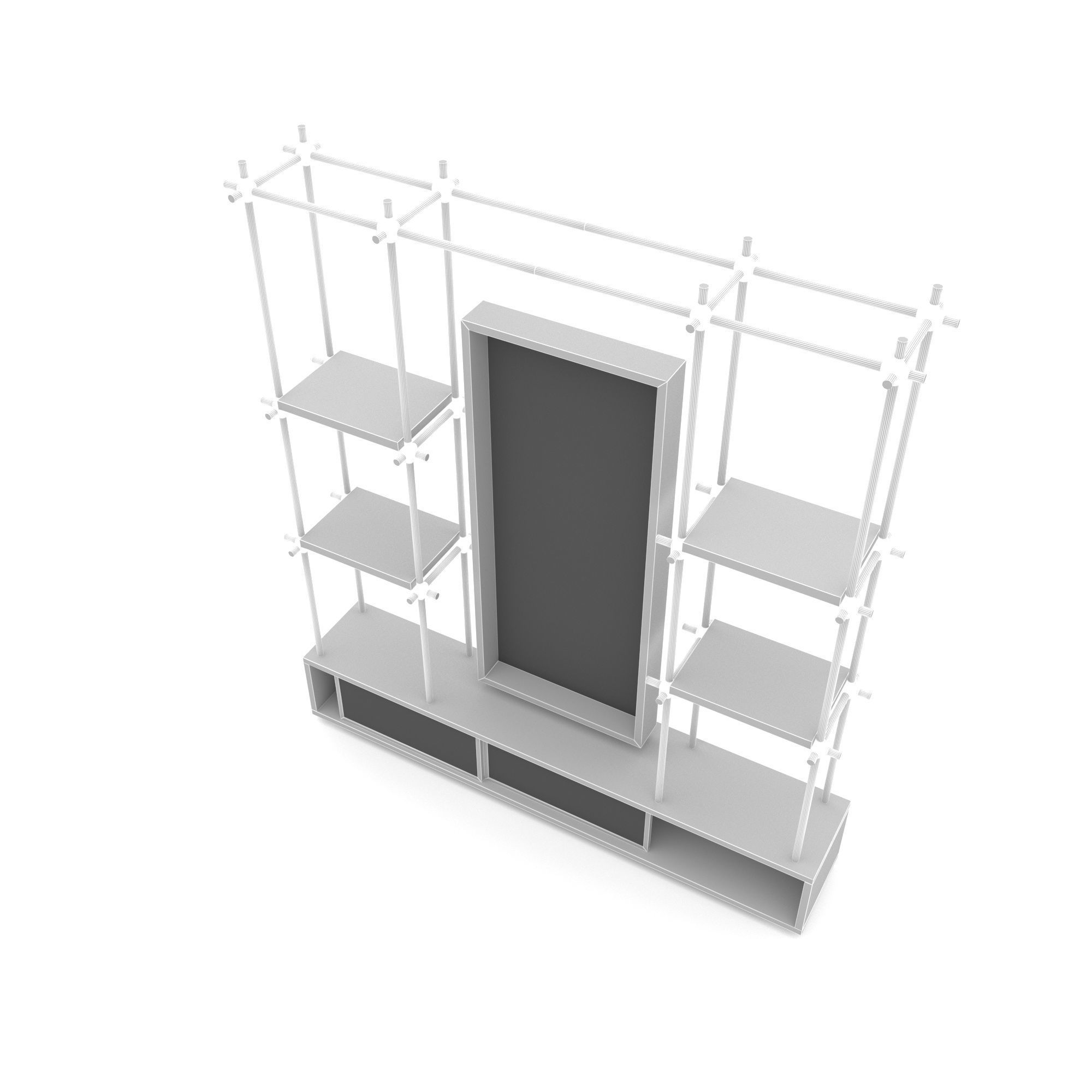 modern tv unit and bookcase Low-poly 3D model_2