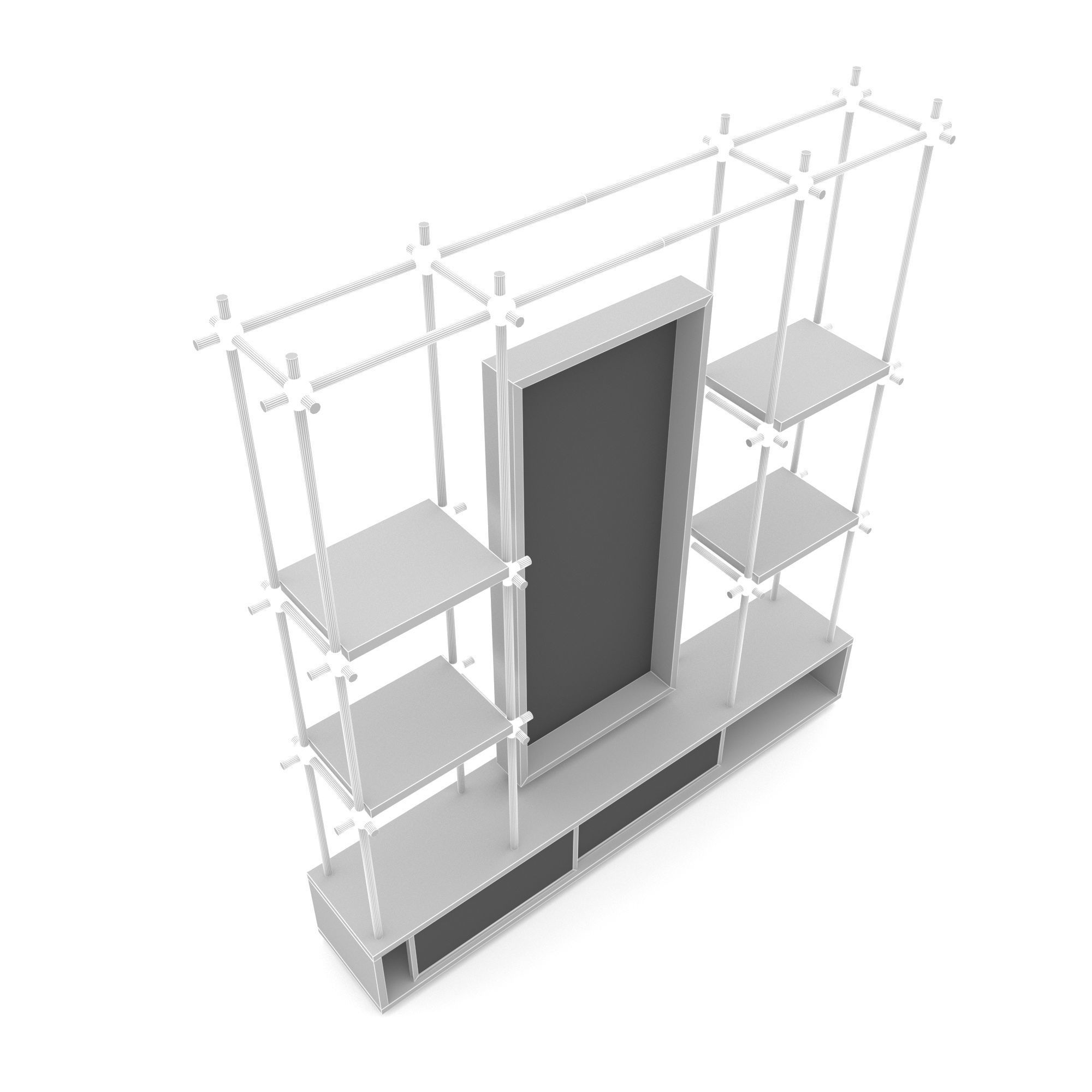 modern tv unit and bookcase Low-poly 3D model_3