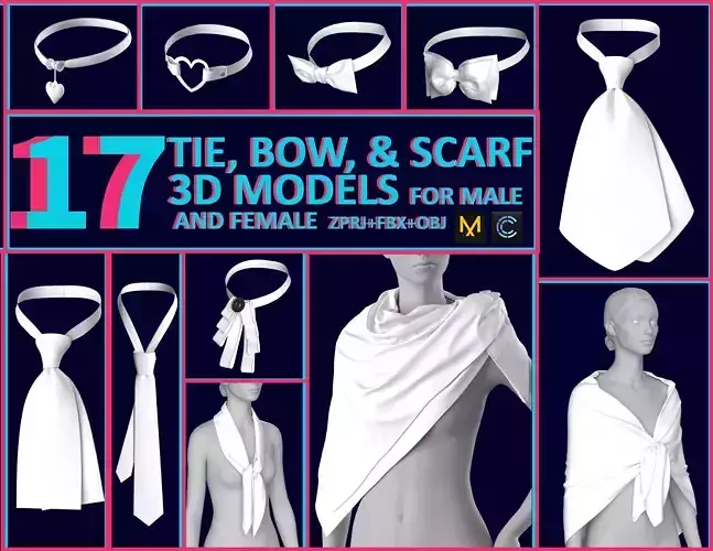 17 TIE and BOW and SCARF 3D MODELS Low-poly 3D model