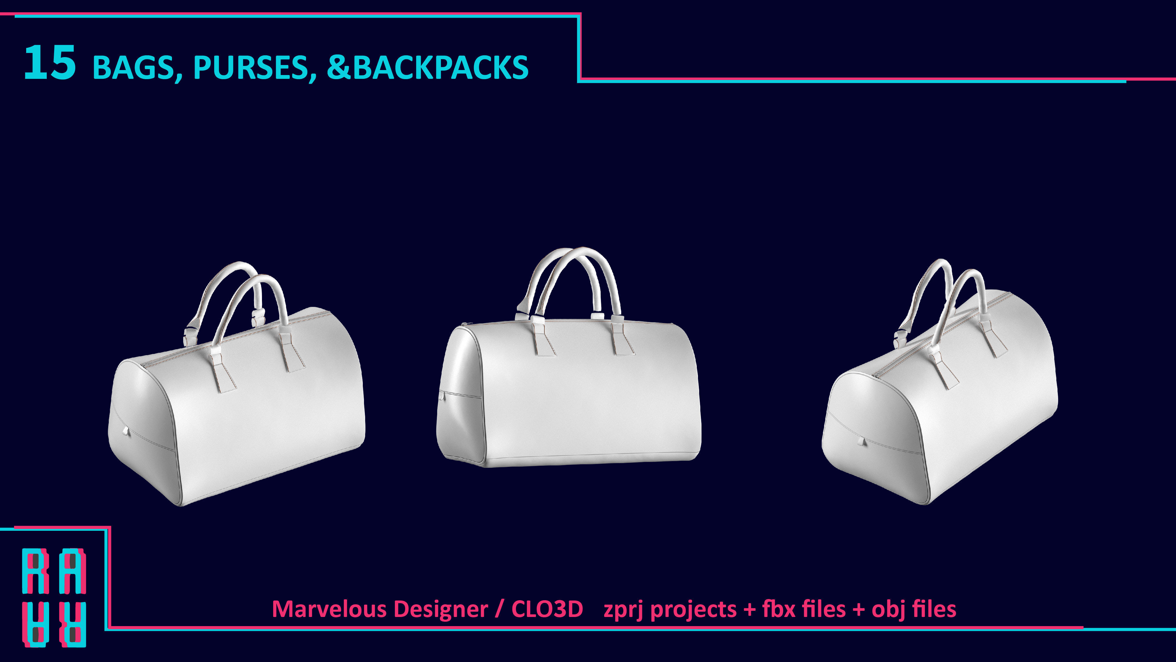 15 BAG and PURSE and BACKPACK 3D MODELS Low-poly 3D model_2