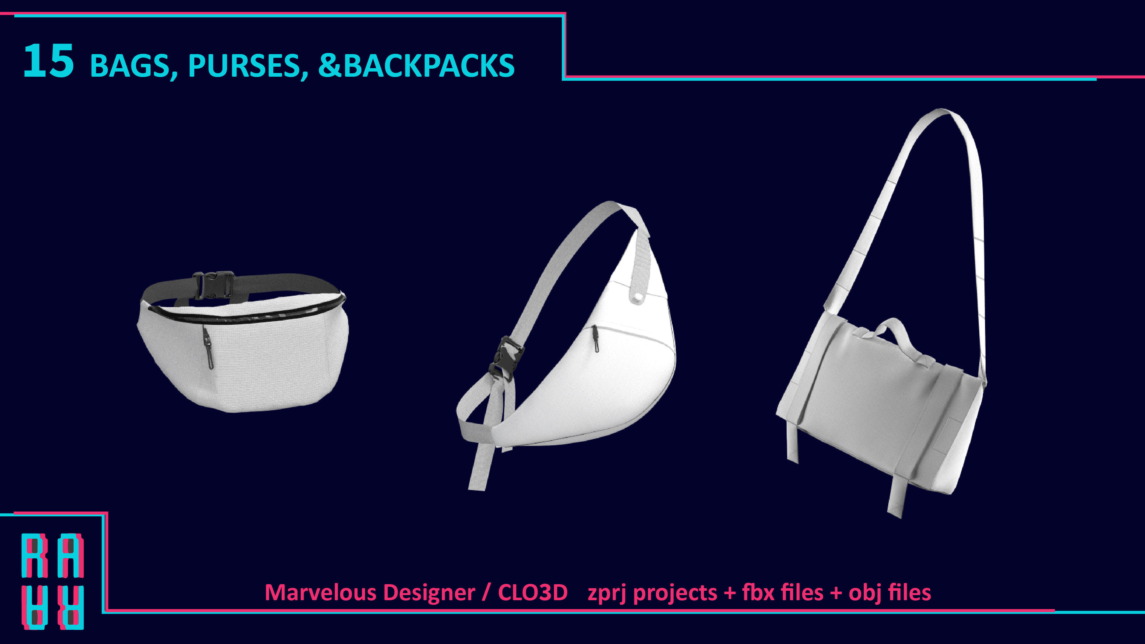 15 BAG and PURSE and BACKPACK 3D MODELS Low-poly 3D model_4