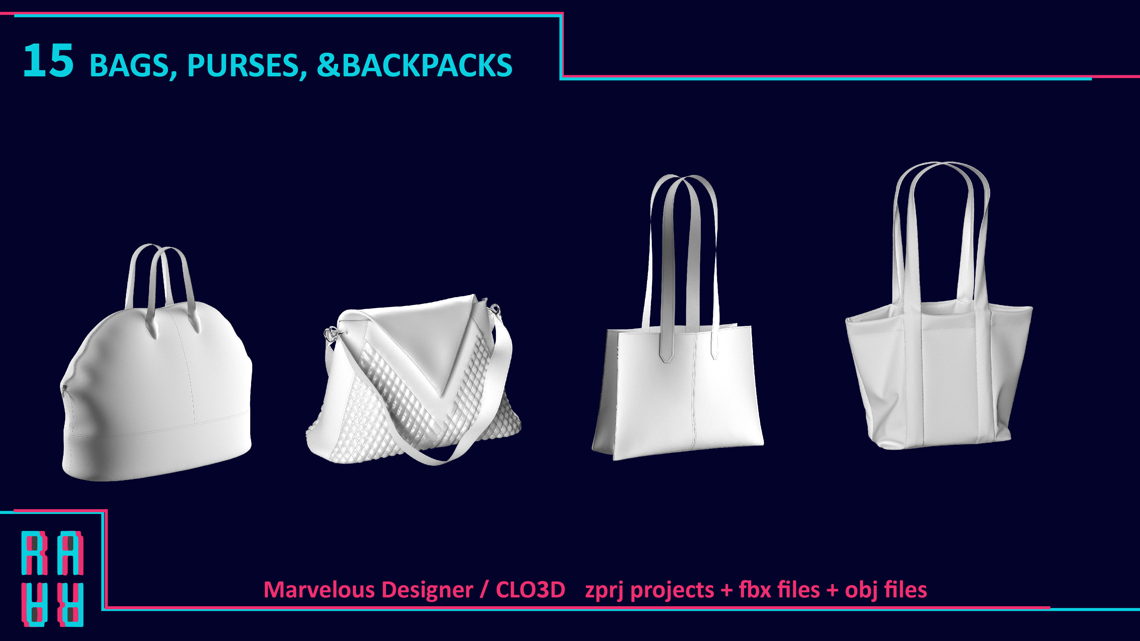 15 BAG and PURSE and BACKPACK 3D MODELS Low-poly 3D model_5