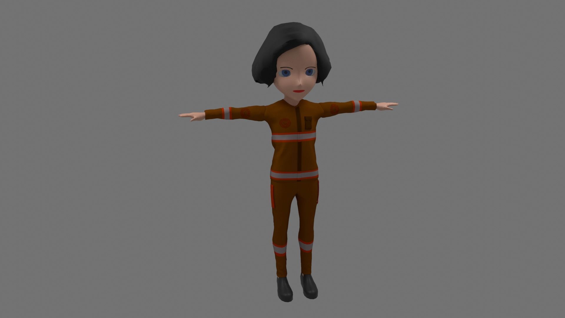Fireman - Cartoon Character Woman Low-poly 3D model_1