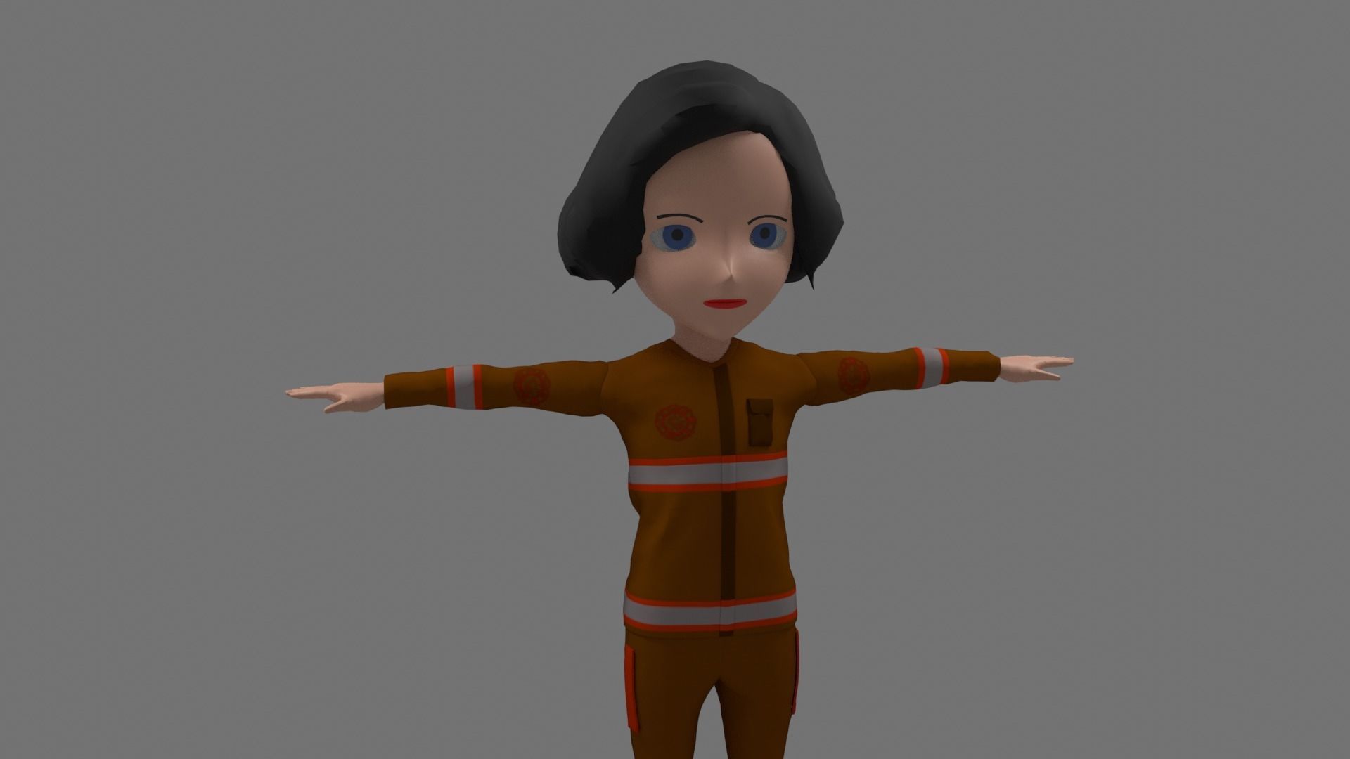 Fireman - Cartoon Character Woman Low-poly 3D model_3