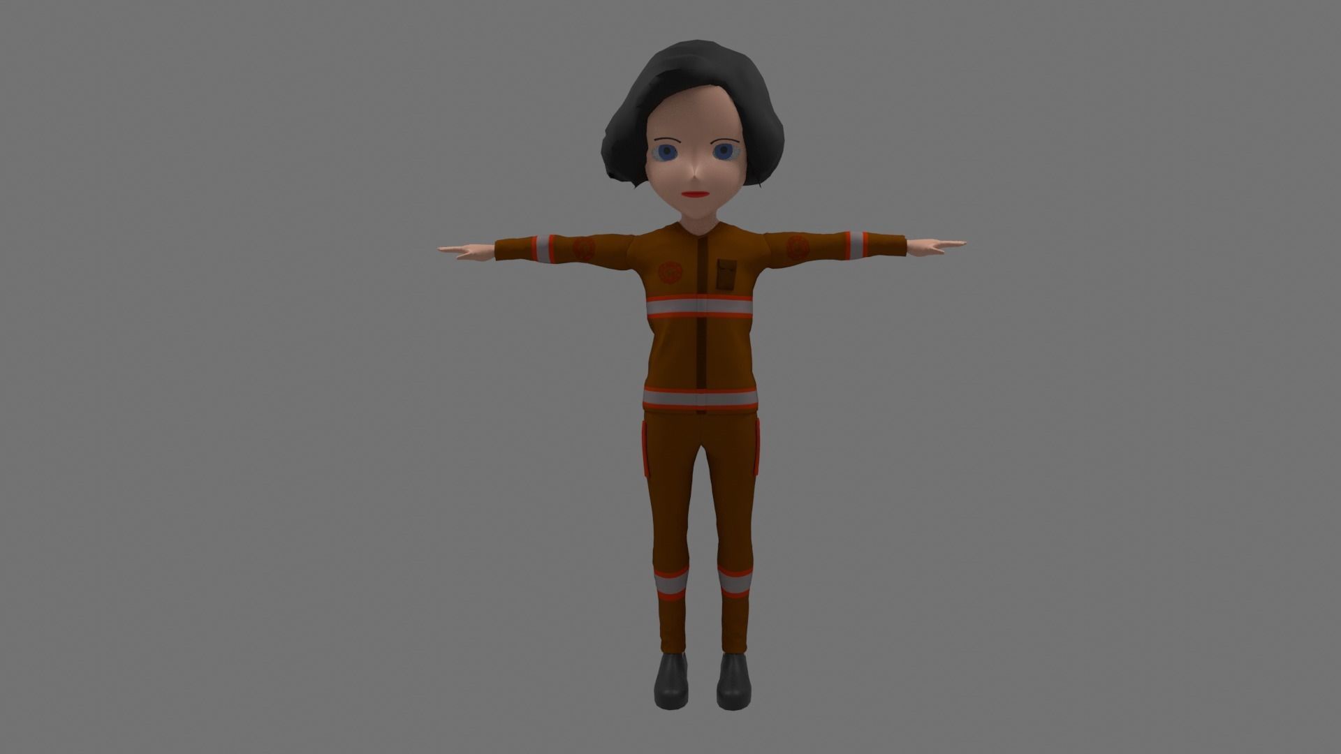 Fireman - Cartoon Character Woman Low-poly 3D model_2