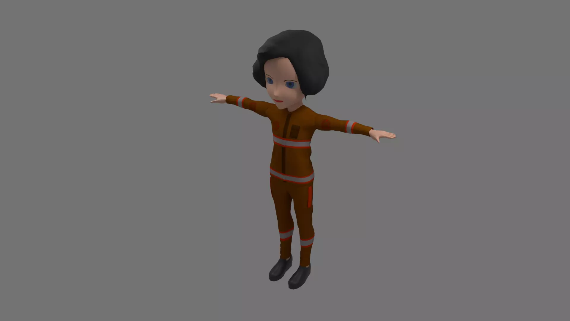 Fireman - Cartoon Character Woman Low-poly 3D model_0
