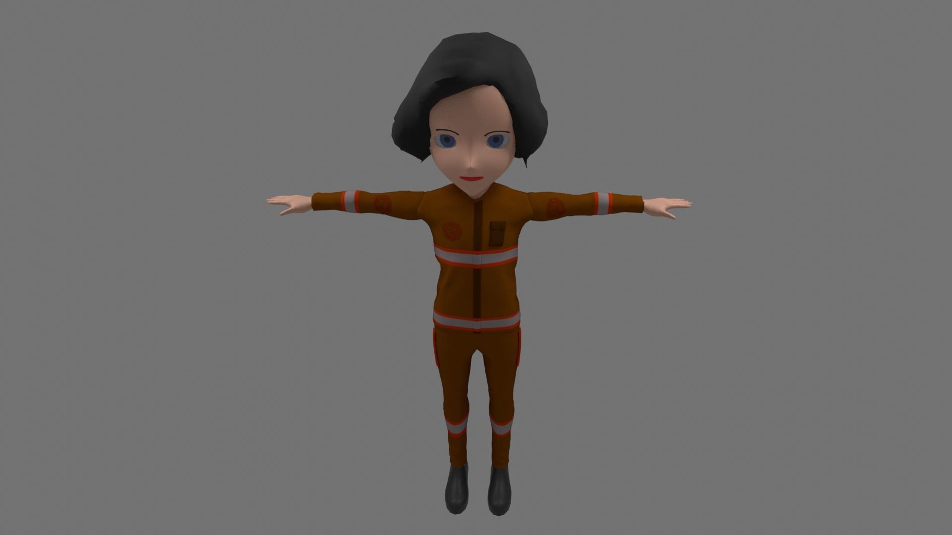 Fireman - Cartoon Character Woman Low-poly 3D model_5