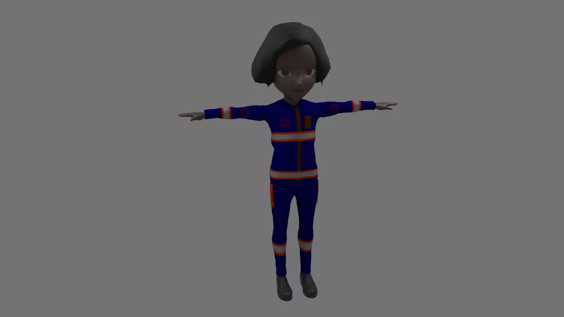 Fireman - Cartoon Character Afro Woman Low-poly 3D model_0