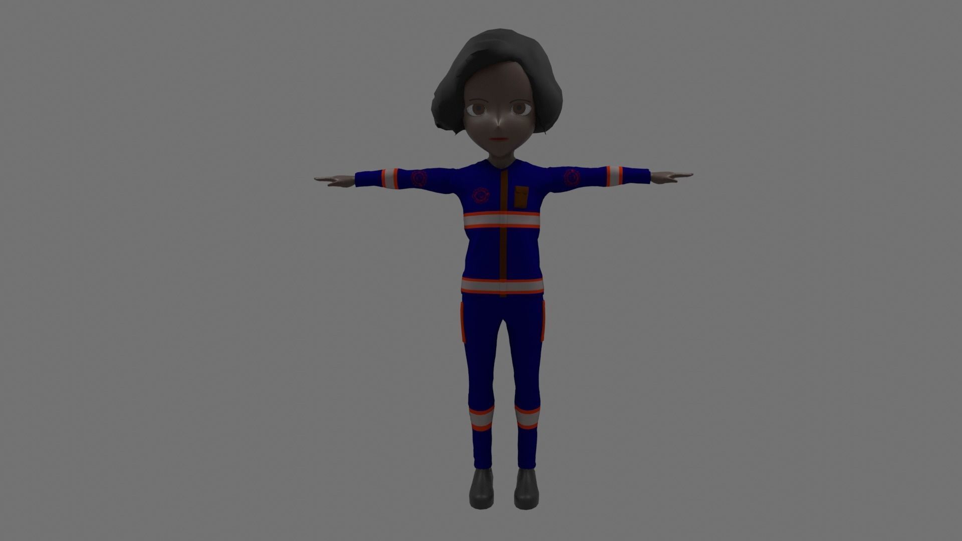 Fireman - Cartoon Character Afro Woman Low-poly 3D model_2