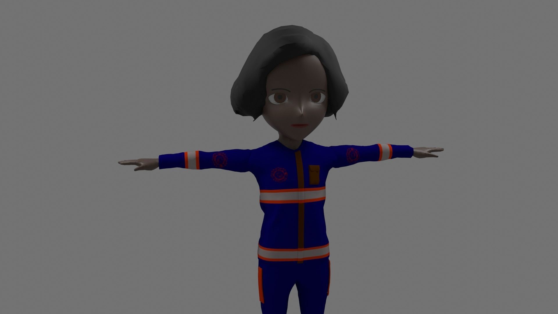 Fireman - Cartoon Character Afro Woman Low-poly 3D model_3