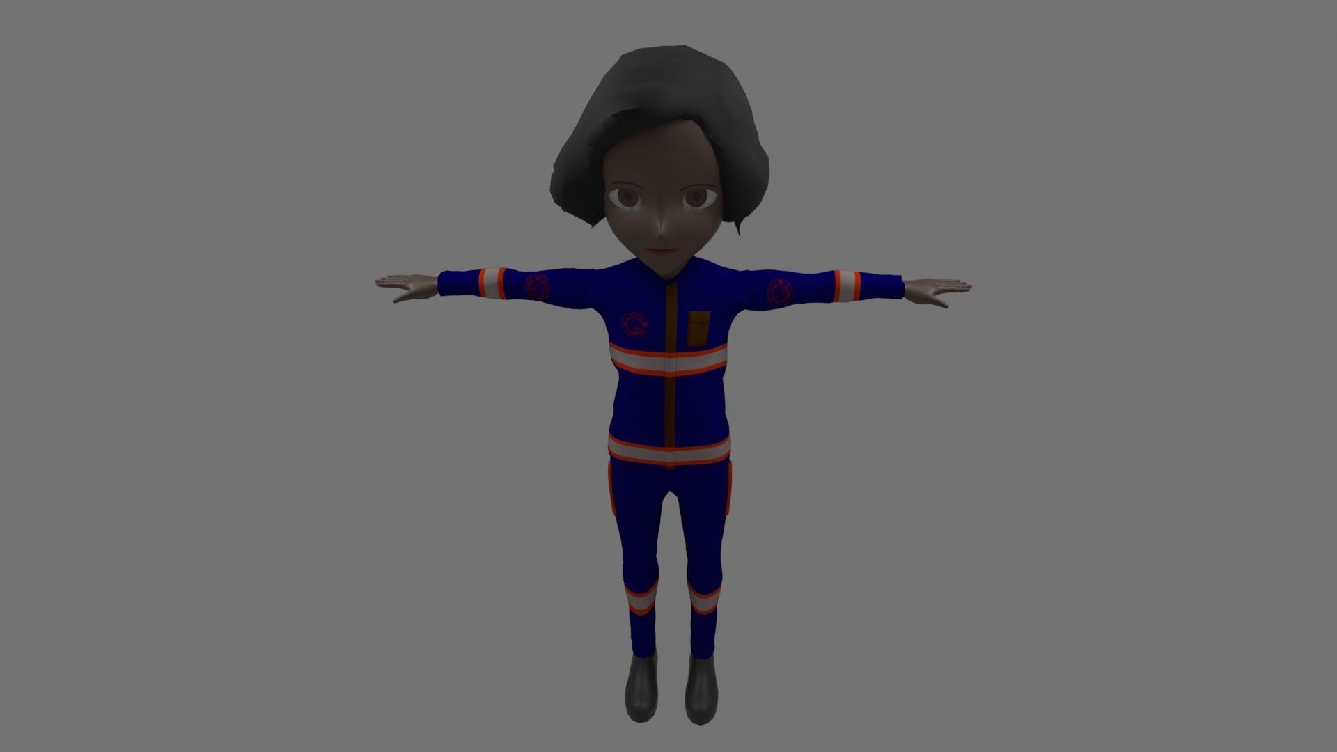 Fireman - Cartoon Character Afro Woman Low-poly 3D model_5