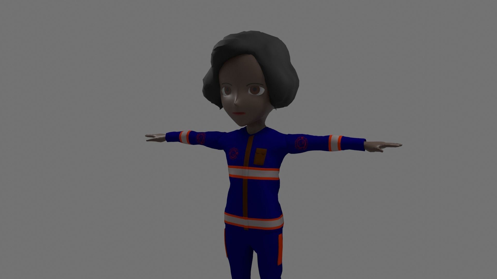 Fireman - Cartoon Character Afro Woman Low-poly 3D model_4