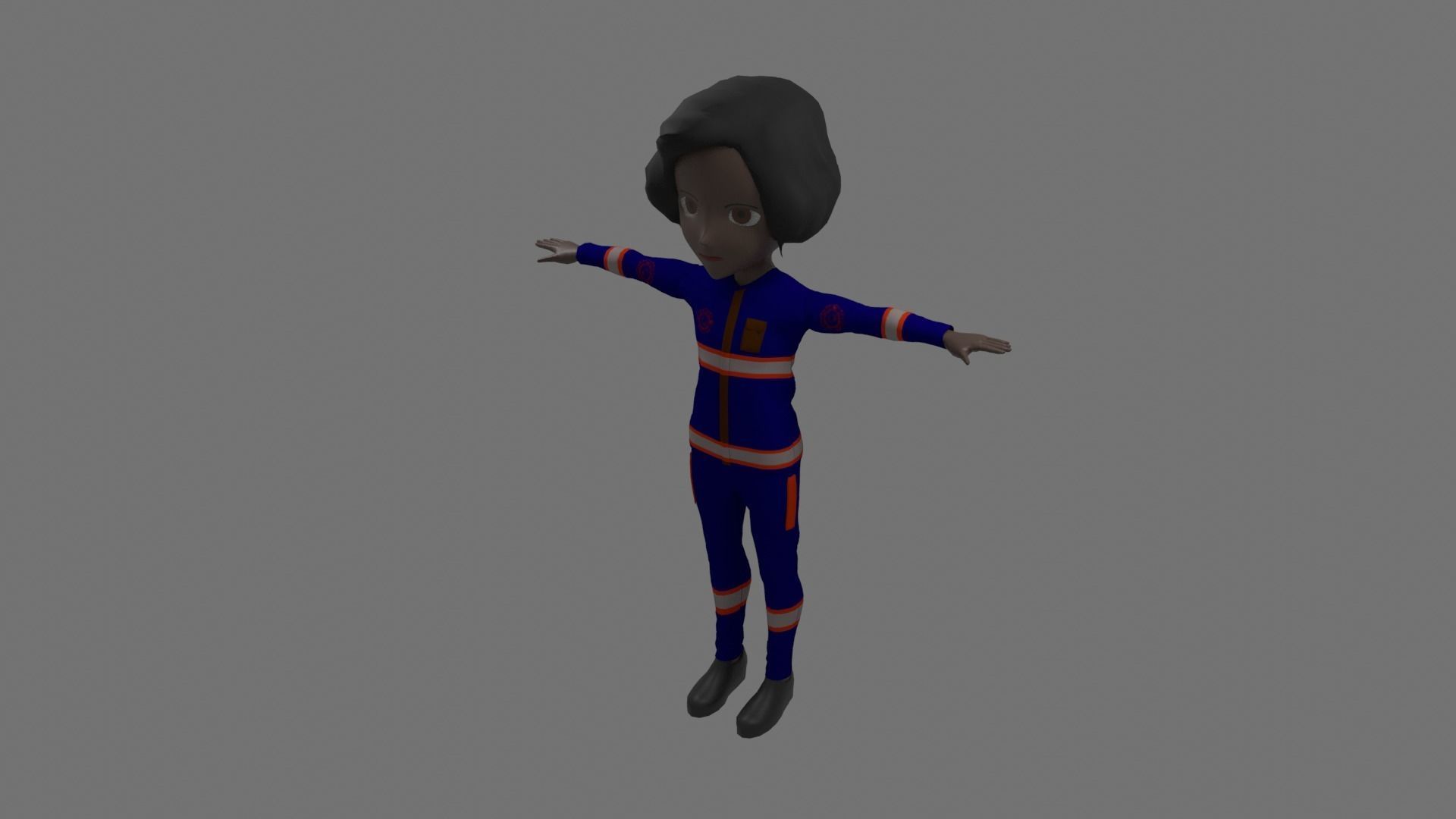 Fireman - Cartoon Character Afro Woman Low-poly 3D model_1
