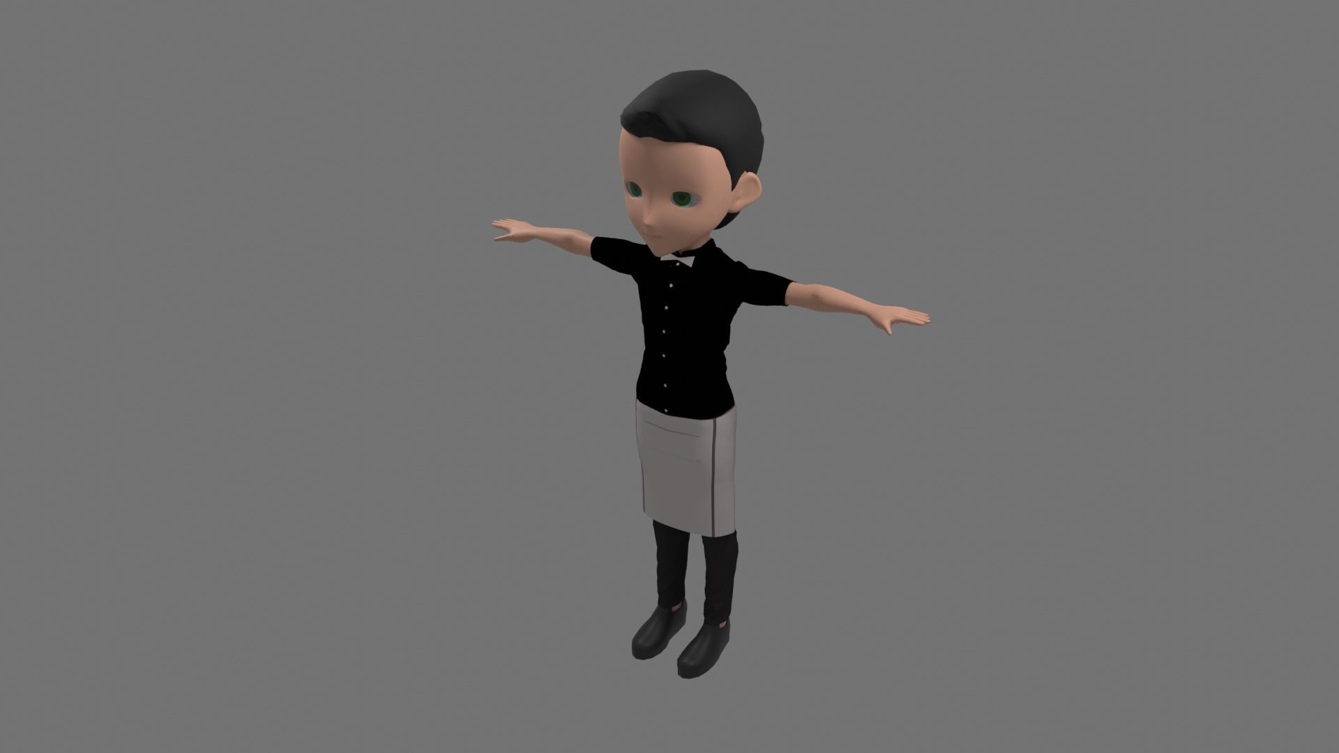 Waiter - Cartoon Character Man Low-poly 3D model_1