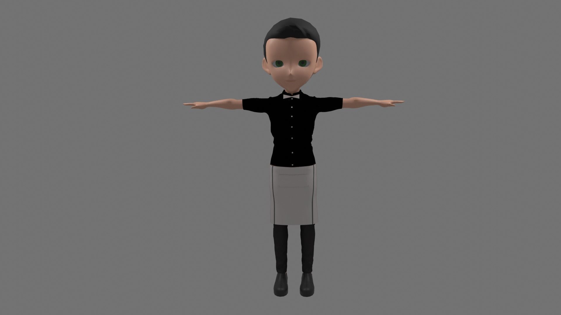 Waiter - Cartoon Character Man Low-poly 3D model_2
