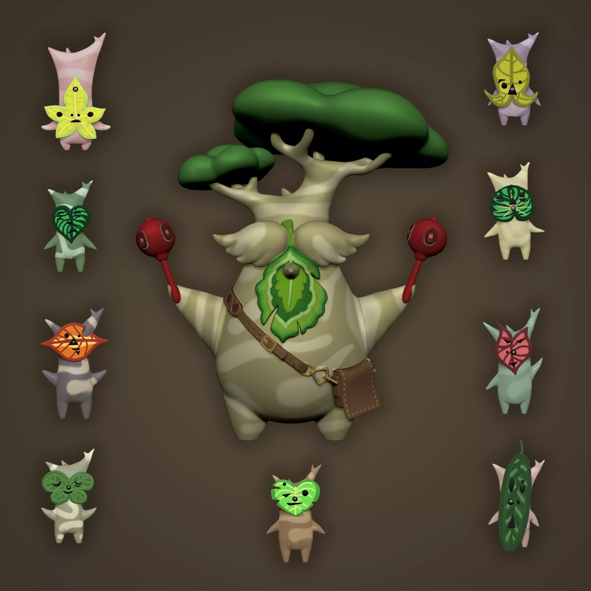 Obab and 9 Koroks mini figures 3D print model_0
