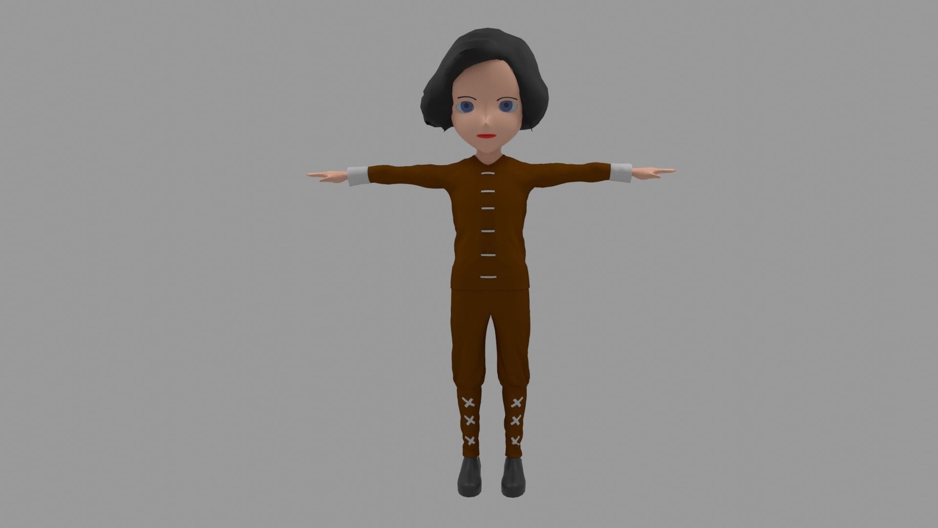 Kung fu - Cartoon Character Woman Low-poly 3D model_2