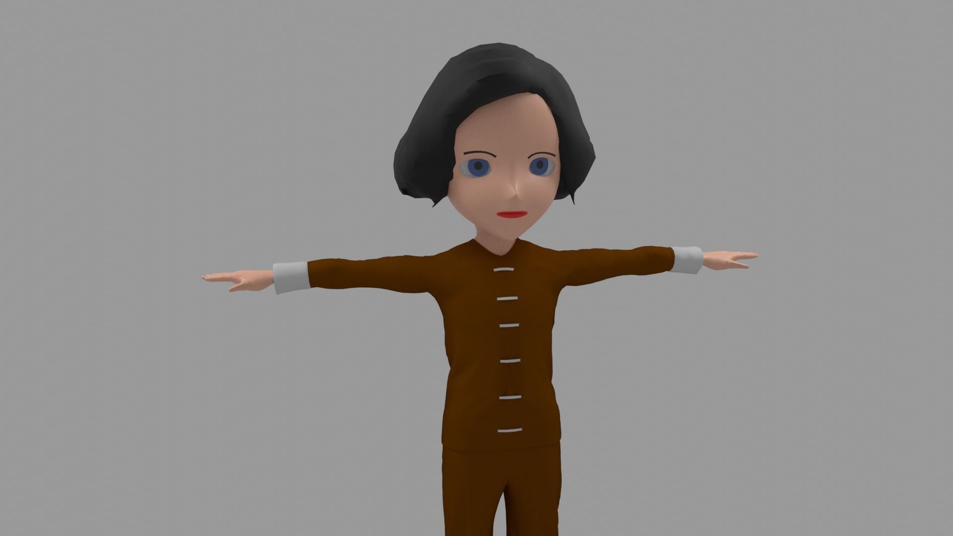 Kung fu - Cartoon Character Woman Low-poly 3D model_3