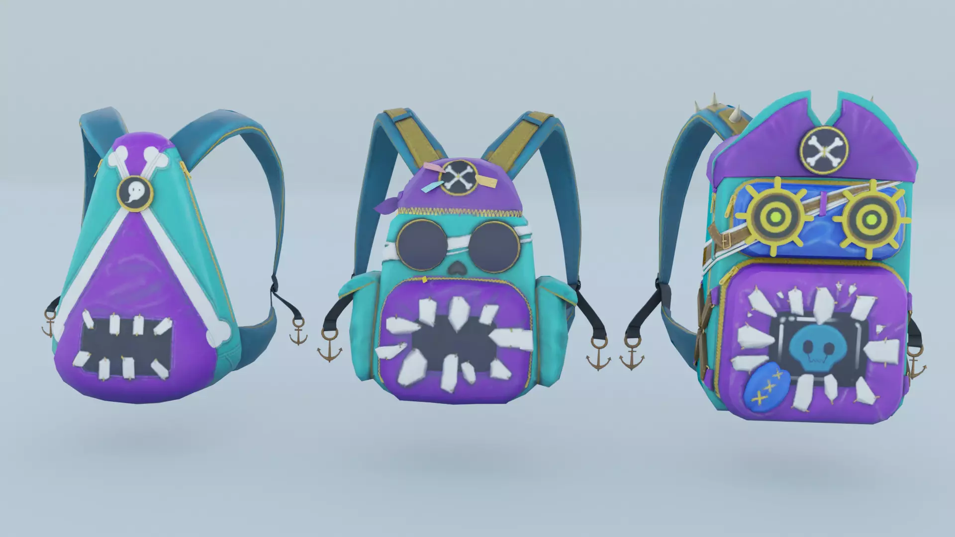 bag 3x Steampunk Captain Backpack 3D model_0