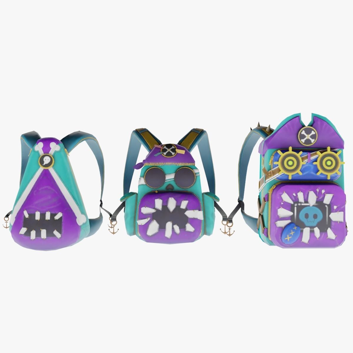 bag 3x Steampunk Captain Backpack 3D model_1