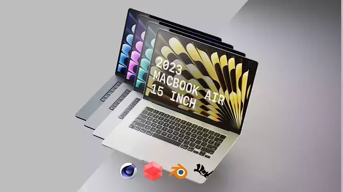 Apple 2023 M2 MacBook Air - 15 Inch - All 4 Colors - HQ 3D Model