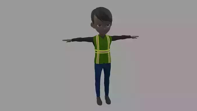 Worker - Cartoon Character Afro Man Low-poly 3D model