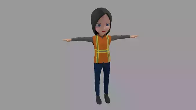 Worker - Cartoon Character Woman Low-poly 3D model