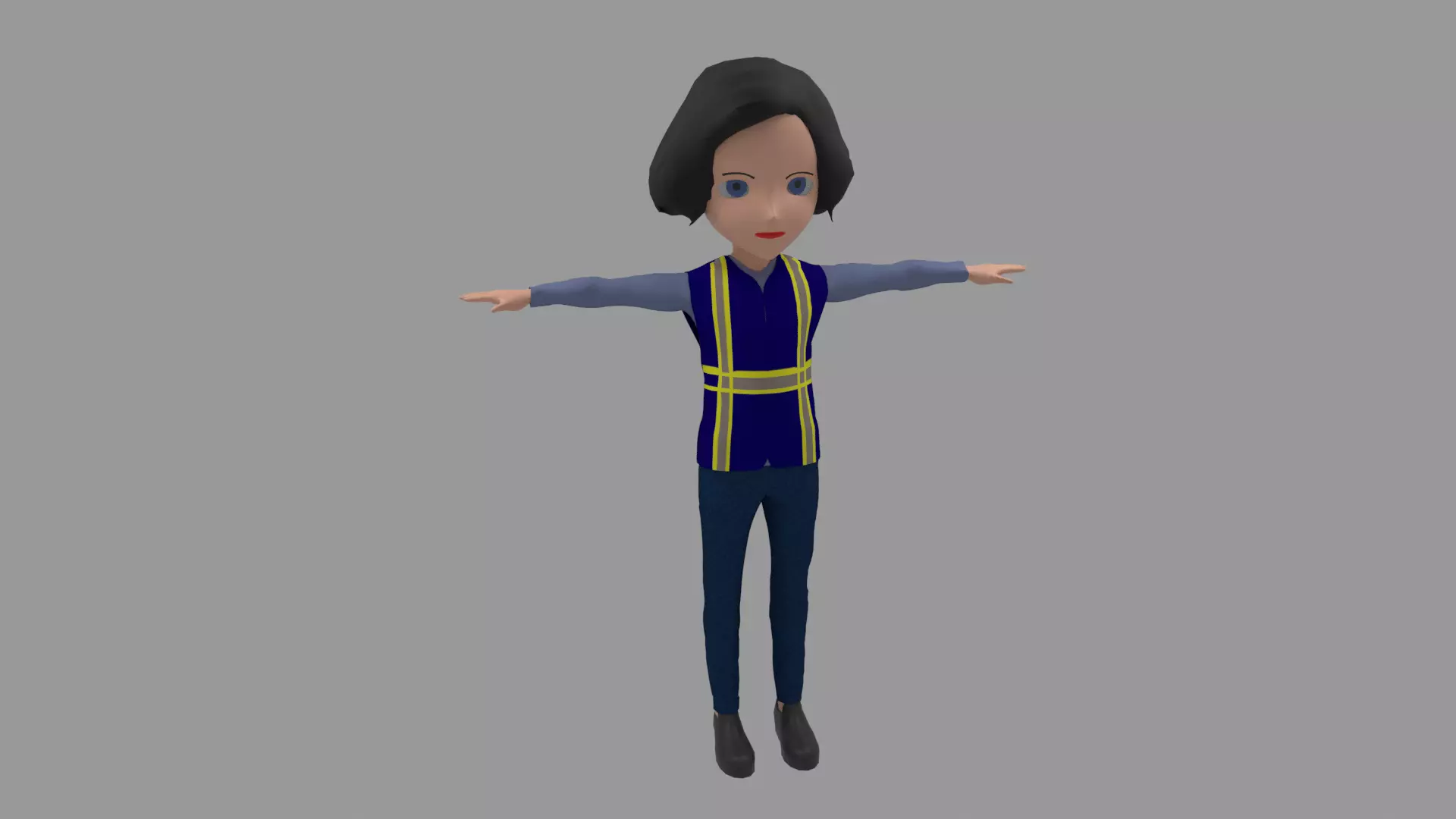 Worker - Cartoon Character Woman  Low-poly 3D model_0