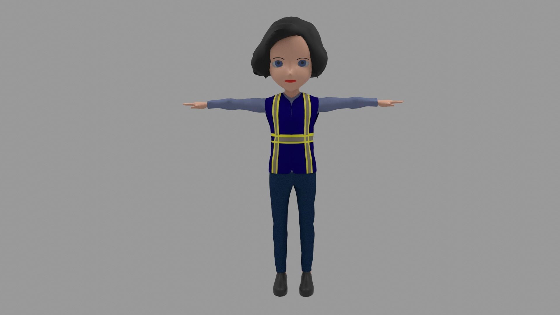 Worker - Cartoon Character Woman  Low-poly 3D model_2